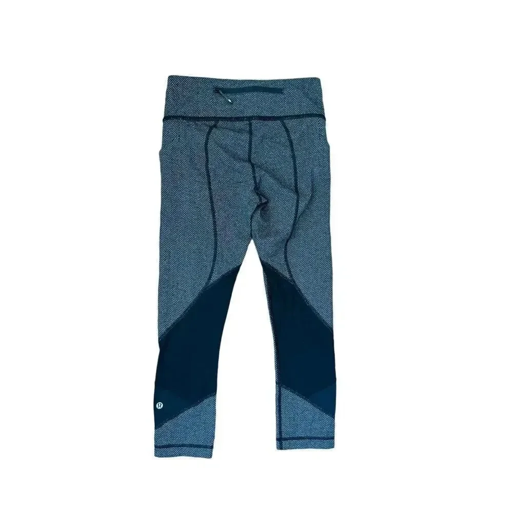 Lululemon Pace Rival Crop Giant Herringbone Heathered Black Size 4